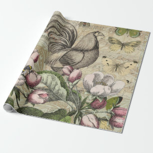 Papel De Regalo Rooster Garden Flower Butfly Art