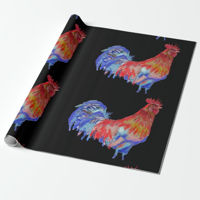 Papel De Regalo Rooster Rooster pollo Acuarela Envoltura (Desenrollado)
