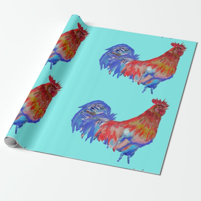 Papel De Regalo Rooster Rooster pollo Acuarela Envoltura (Desenrollado)