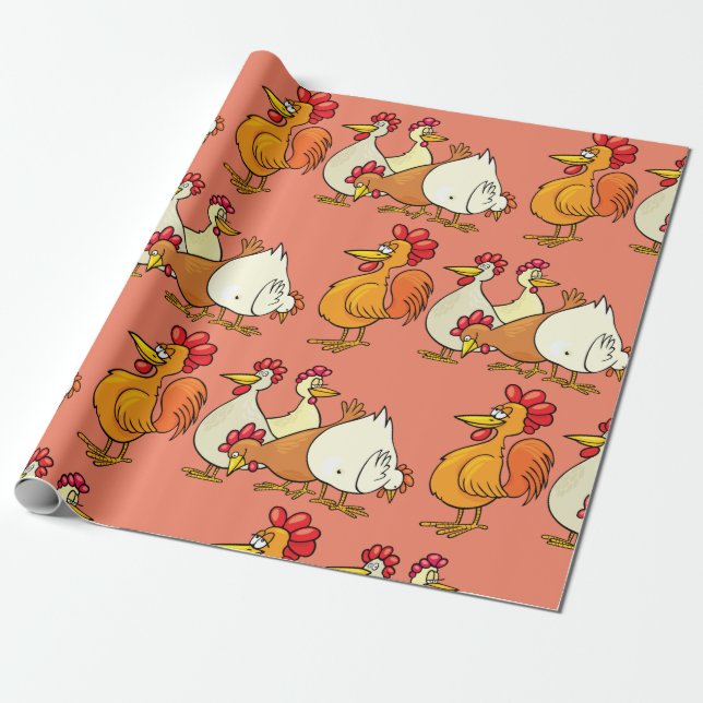 Papel De Regalo Rooster Y Hens (Desenrollado)