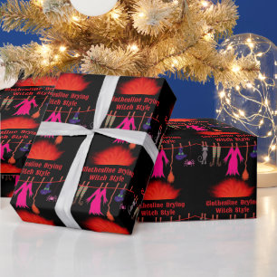 Papel De Regalo Ropa de bruja caprichosa en tendedero Arte gráfico