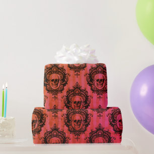 Papel De Regalo Ropa de cráneo victoriana roja y negra patrón Hall