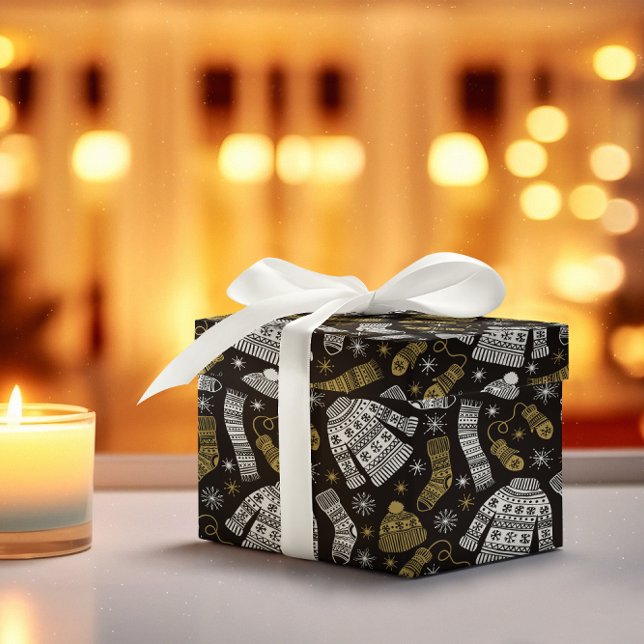 Papel De Regalo Ropa de invierno moderna de oro blanco negro (Subido por el creador)