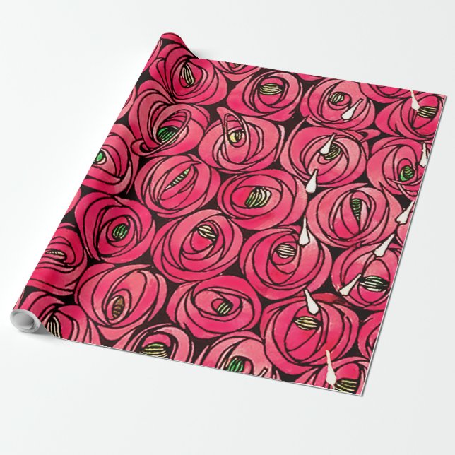 Papel De Regalo Rosa Art Nouveau Rennie Macintosh Graphic (Desenrollado)