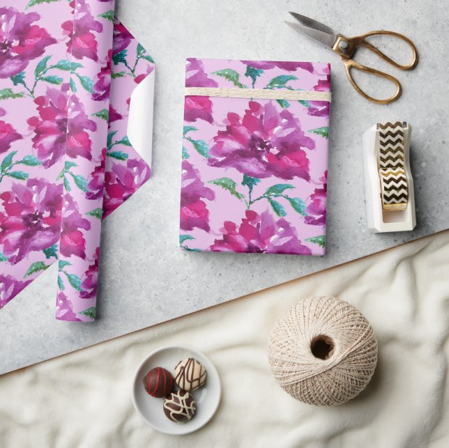 Papel De Regalo Rosa artístico arte acuarela púrpura rosa (Artesanía)
