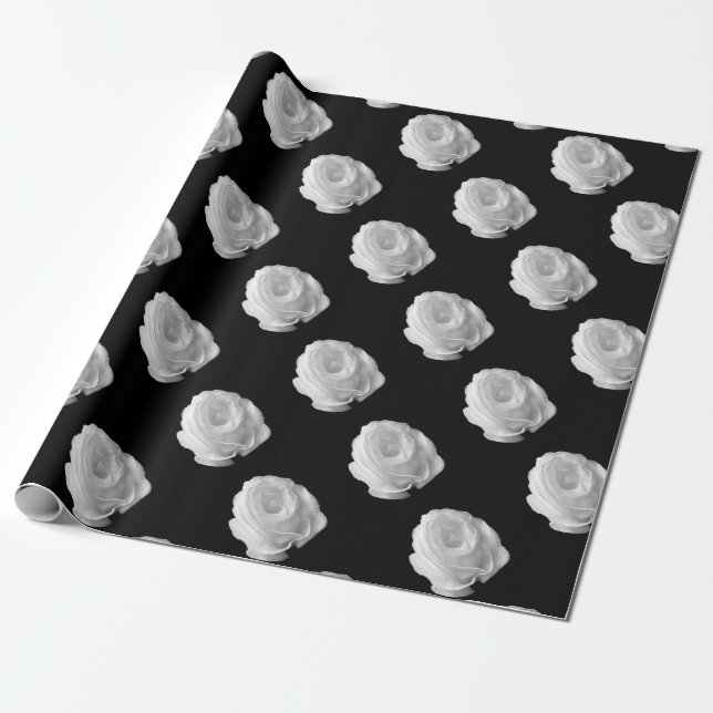 Papel De Regalo rosa-blanca-sobre-fondo-negro (Desenrollado)