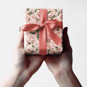 Papel De Regalo Rosa Botánica Glam Dorada Rosa Tono Rosado Decorat