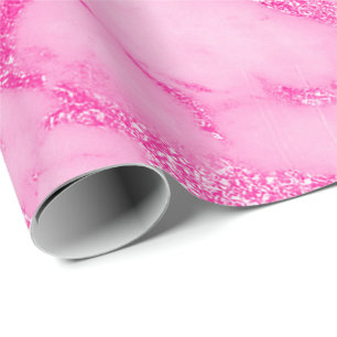 Papel De Regalo Rosa brillante rosa vivo de mármol blanco metálico
