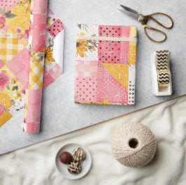 Papel De Regalo Rosa Caliente Amarillo Edredón Cuadros Estilo Cott