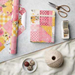 Papel De Regalo Rosa Caliente Amarillo Edredón Cuadros Estilo Cott