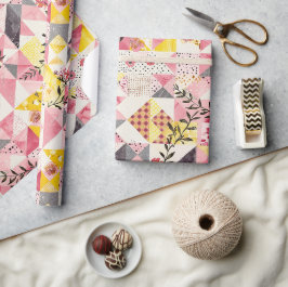 Papel De Regalo Rosa Caliente Amarillo Edredón Gingham Cottagecore
