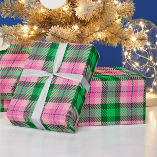 Papel De Regalo Rosa Caliente Esmeralda Verde XL Cuadros Tartán