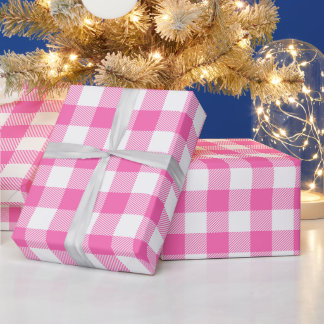 Papel De Regalo Rosa Caliente Femenino y Cuadro de Búfalo Blanco