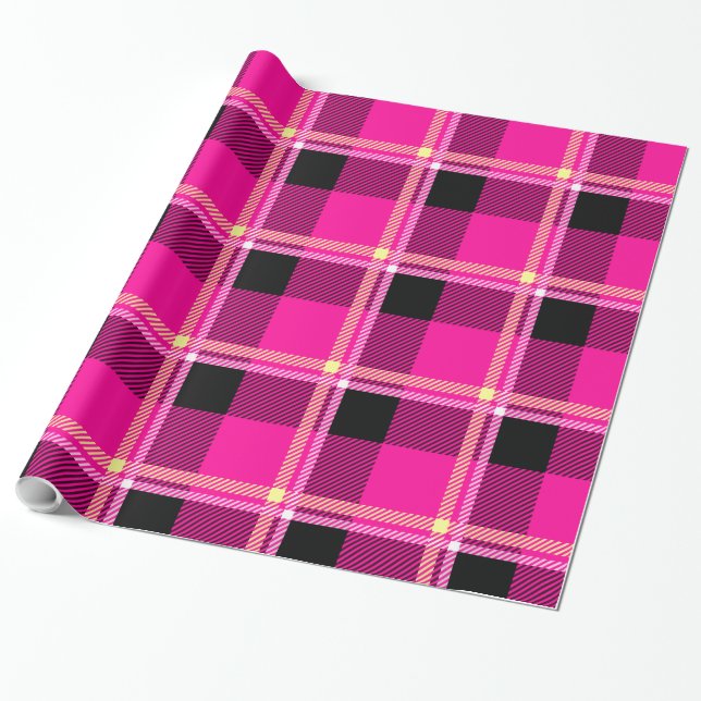 Papel De Regalo Rosa caliente, negro y amarillo revestido (Desenrollado)
