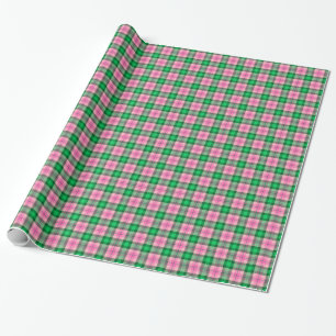 Papel De Regalo Rosa Caliente Verde Esmeralda Bosque Cuadros Tartá