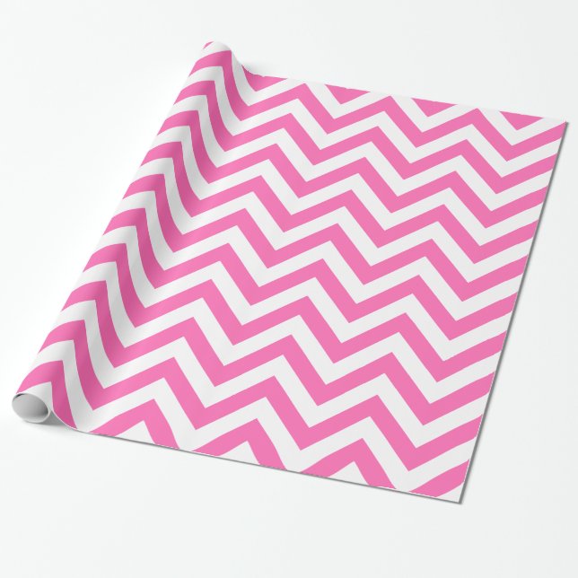 Papel De Regalo Rosa Caliente XL Patrón Chevron ZigZag (Desenrollado)