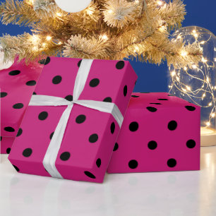 Papel De Regalo Rosa Caliente y Lunares Negros