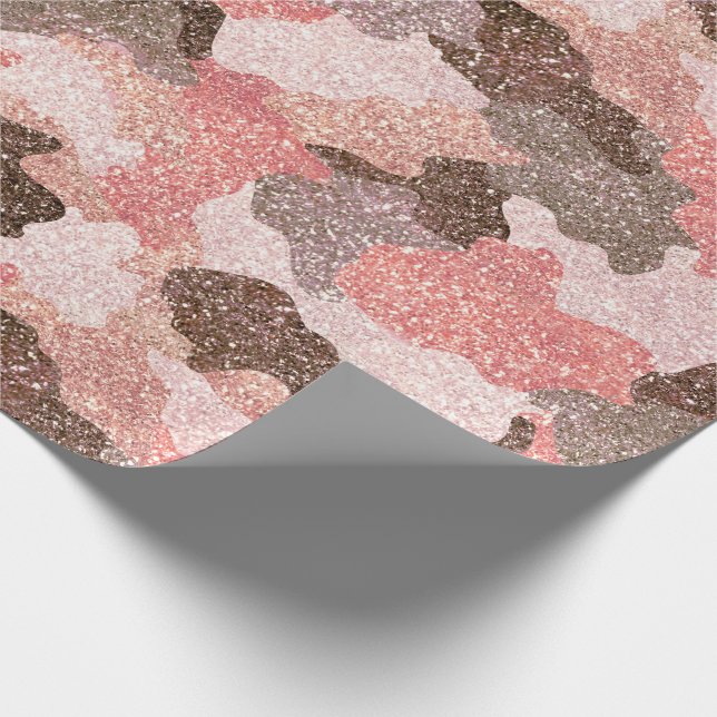 Papel De Regalo Rosa Camuflage Gold Purpurina Camo Glam (Esquina)