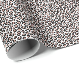 Papel De Regalo Rosa Chic Dorado y Estampado de Leopardo Negro 