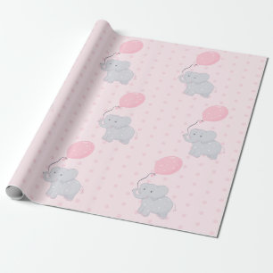 Papel De Regalo Rosa Chica de Baby Shower para elefante lindo
