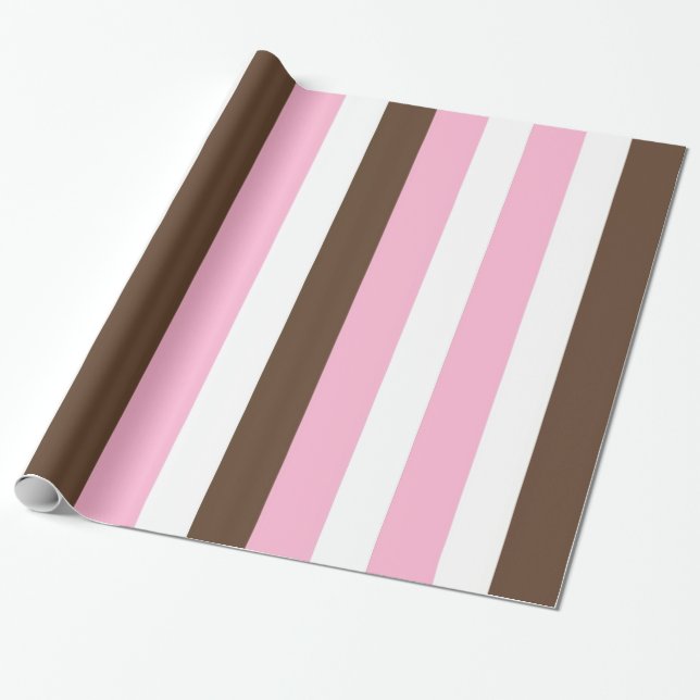 Papel De Regalo Rosa, chocolate y franjas blancas (Desenrollado)