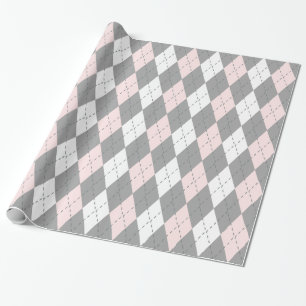 Papel De Regalo Rosa Claro Carbón Gris Oscuro Blanco XL Argyle