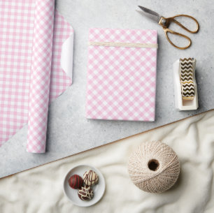 Papel De Regalo Rosa Claro Gingham Retro