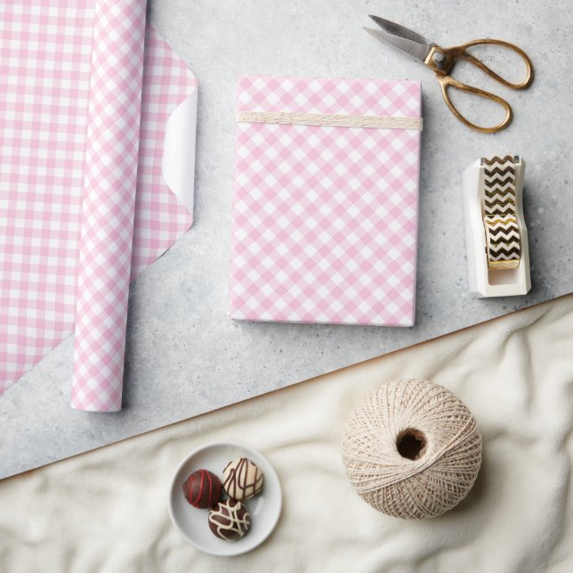 Papel De Regalo Rosa Claro Gingham Retro (Artesanía)