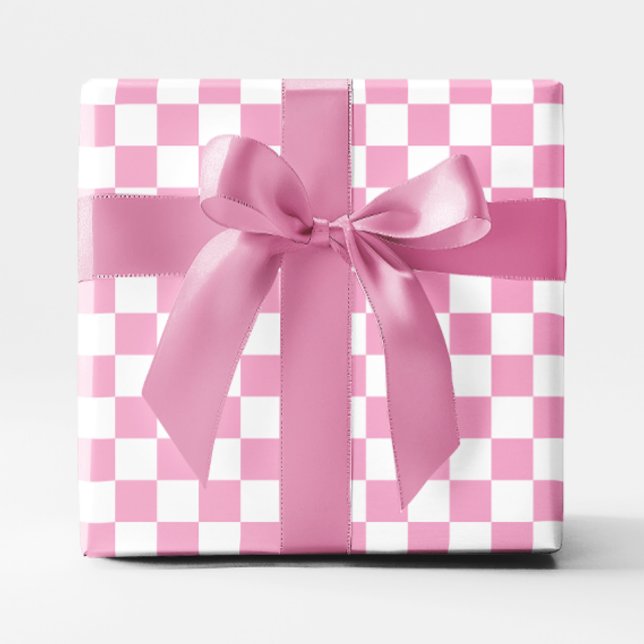 Papel De Regalo Rosa Claro y Cuadros Blancos (Light Pink and White Checkered Wrapping Paper)
