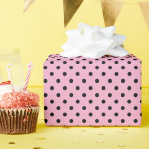 Papel De Regalo Rosa Claro y Lunares Negros