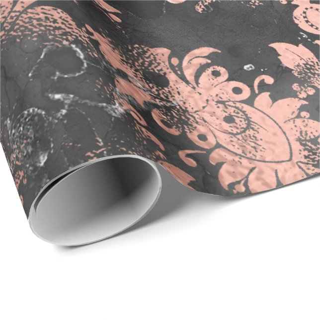 Papel De Regalo Rosa Cobre Grafito Floral Grungy Shabby Chic (Esquina del rollo)