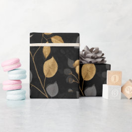 Papel De Regalo Rosa con acento dorado elegante patrón floral negr