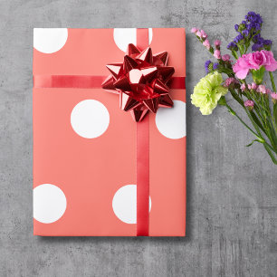 Papel De Regalo Rosa Coral Blanco Lunares Medianos