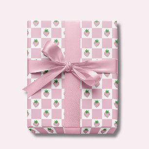 Papel De Regalo Rosa Cuadro de Fresa de Verano