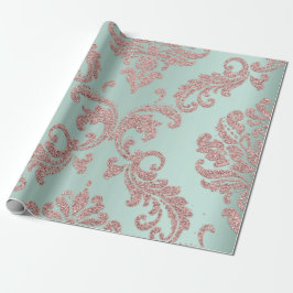 Papel De Regalo Rosa Damask Gold Royal Metallic Purpurina