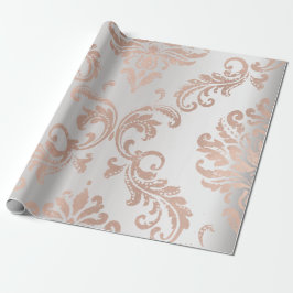 Papel De Regalo Rosa Damask Oro Algodón de Ombre Gris Metálico