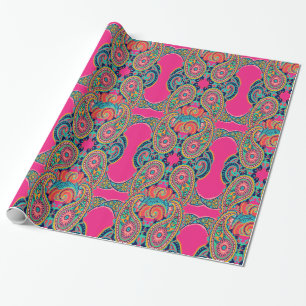 Papel De Regalo Rosa de arco iris brillante Paisley