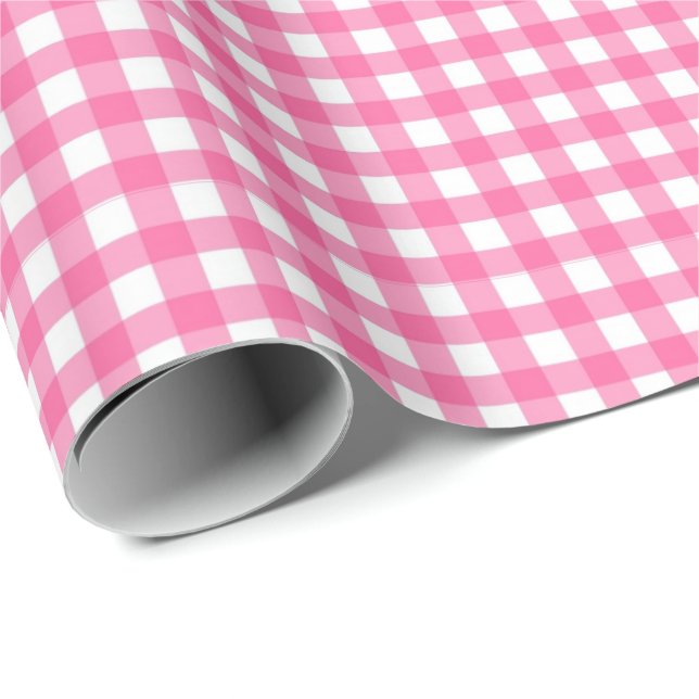 Papel De Regalo Rosa de bóblago| Libro Blanco de Gingham (Esquina del rollo)