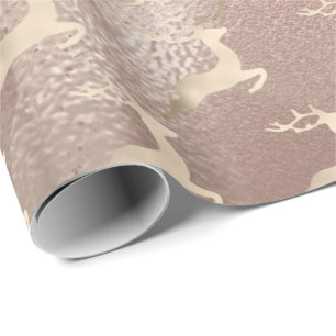 Papel De Regalo Rosa de cobre Navidades de oro mármol patrón reno