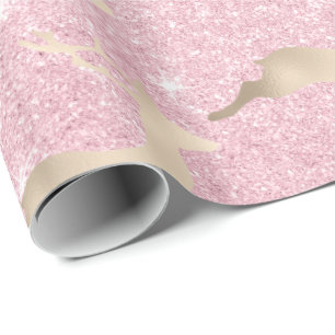 Papel De Regalo Rosa de cobre Navidades de oro mármol patrón reno