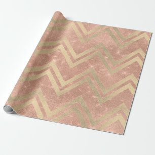 Papel De Regalo Rosa de cobre Oro Zig Zag Chevron Stripes Purpurin