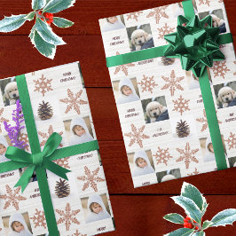Papel De Regalo Rosa de copos de nieve 3 Collages de fotos Navidad