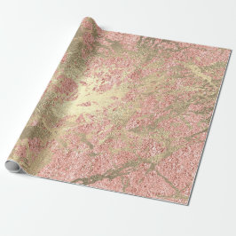 Papel De Regalo Rosa de coral Champaigne Gold Marble Metálico Stro