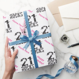 Papel De Regalo Rosa de cumpleaños 21 personalizado - 21 rocas