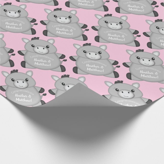 Papel De Regalo Rosa de Donkey Baby Shower (Esquina)