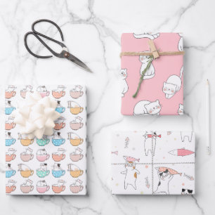 Papel de regalo rosa de gatos fiesteros