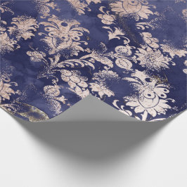 Papel De Regalo Rosa de la Marina Azul Flor de oro Grungy Shabby