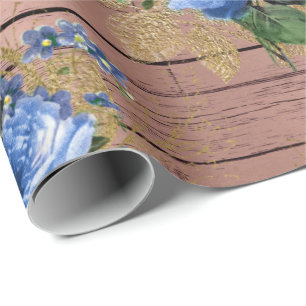 Papel De Regalo Rosa de la Marina Azul Madera Rústica Floral Ducha