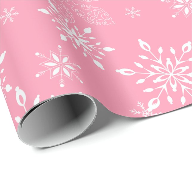 Papel De Regalo Rosa de los copos de nieve (Esquina del rollo)