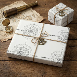 Papel De Regalo Rosa de los vientos de brújula náutica de descubri
